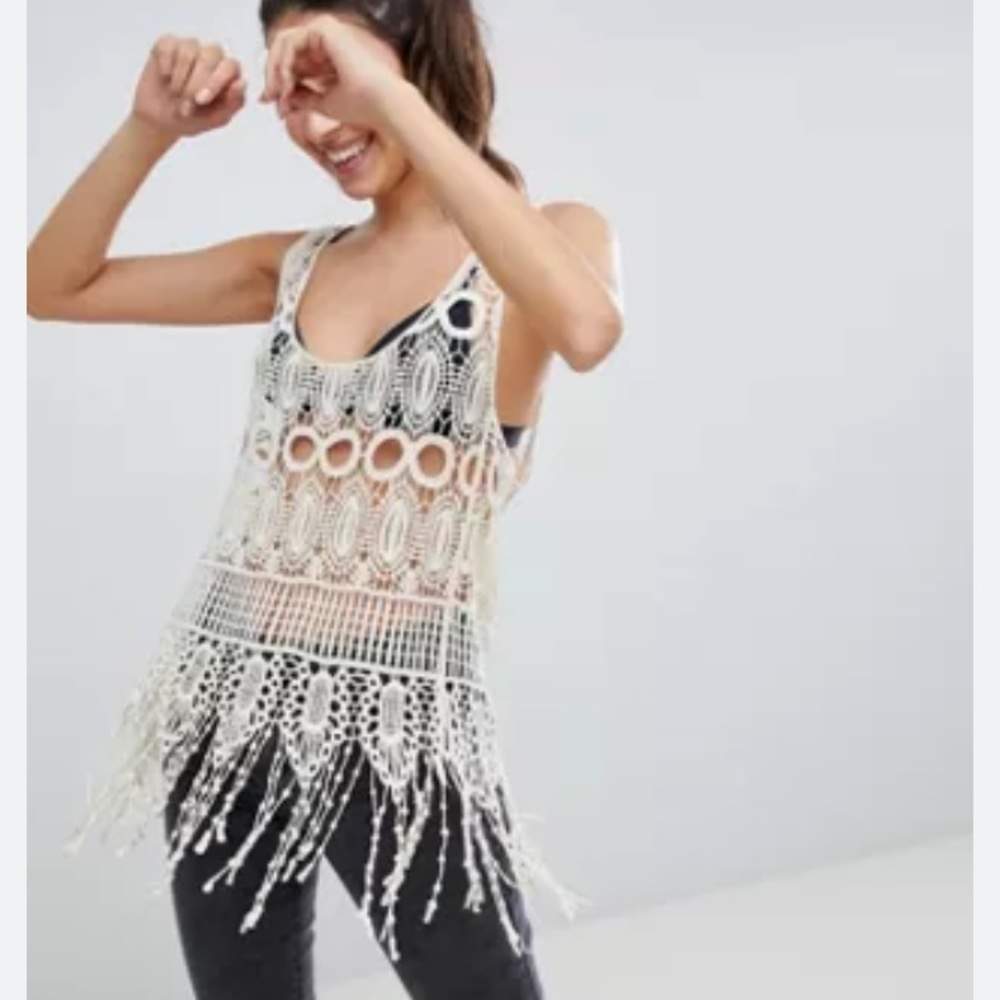 Dainty Hooligan White Crochet Tunic Top